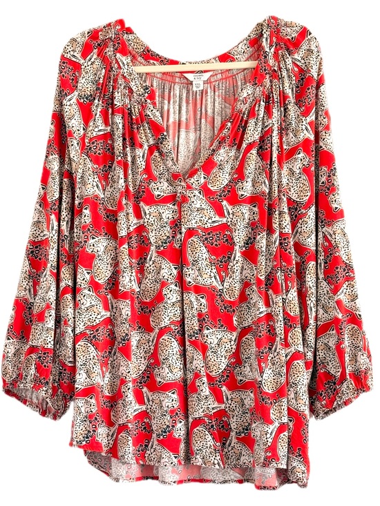 crown & ivy Tops - 🌻 crown & ivy Red Orange Leopard-Print Peasant Top XXL